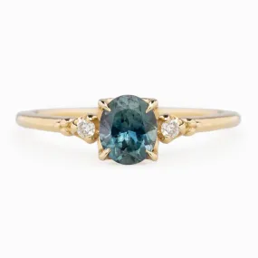 Estel Ring 6x5mm 0.95ct Blue Green Oval Montana Sapphire, 14k Yellow Gold