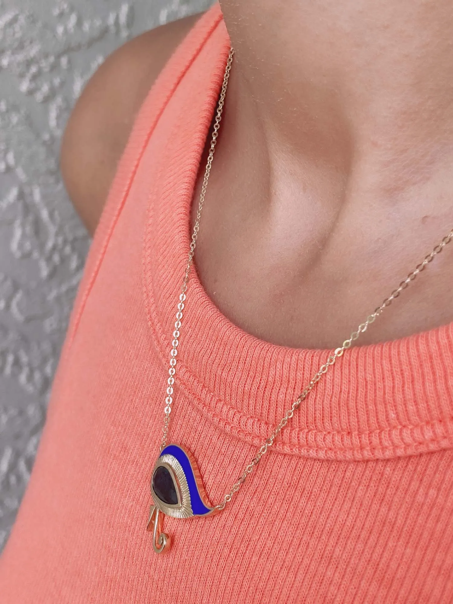 Eye of Horus 1.82ct Nigerian Sapphire with Blue Enamel 9K Gold Necklace R4262