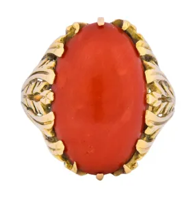 Fascinating Vintage Italian Coral 18 Karat Gold Ring