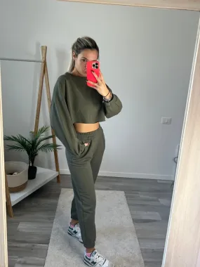 Felpa crop verde militare
