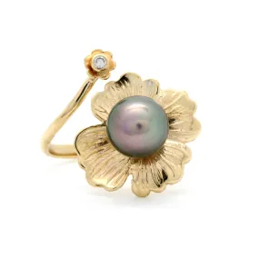 Flower Green/Pink Gem Grade Cortez Pearl 14K Gold Ring