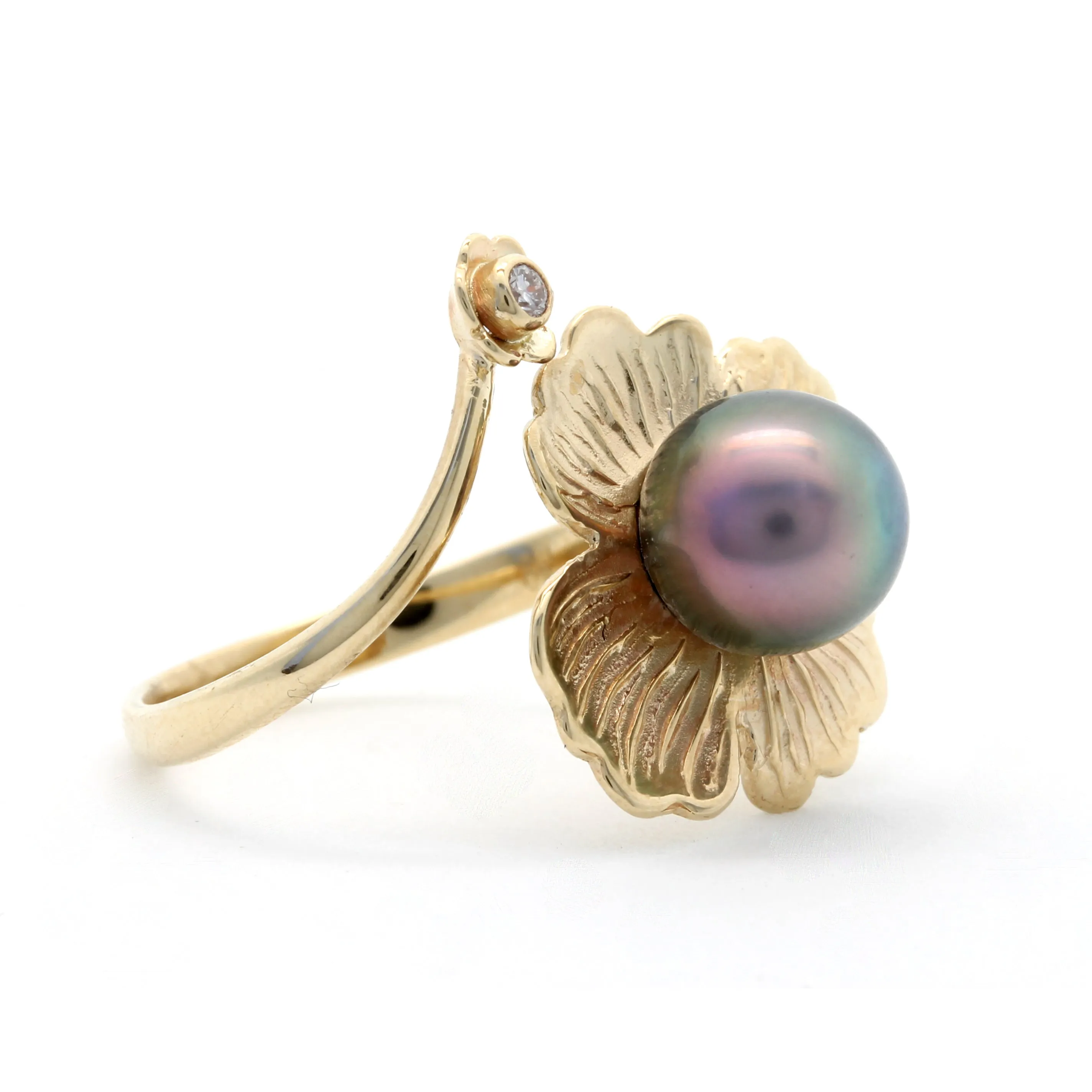 Flower Green/Pink Gem Grade Cortez Pearl 14K Gold Ring