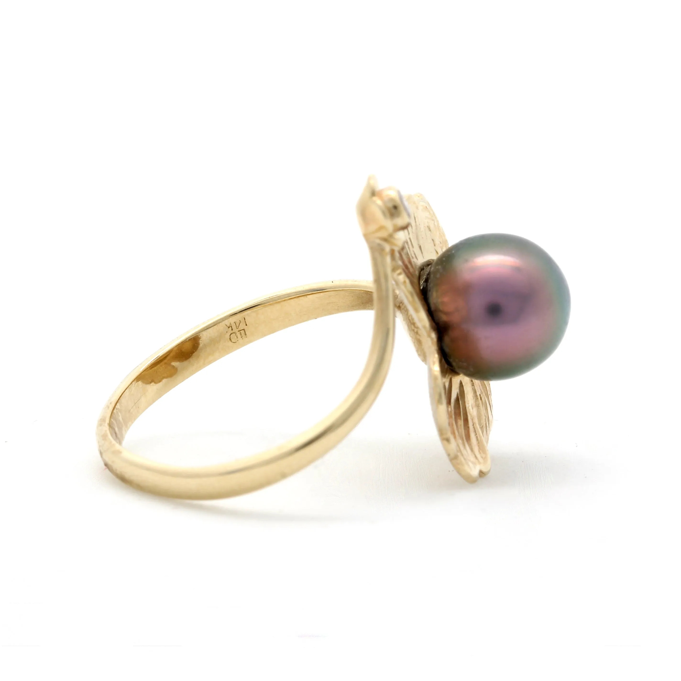 Flower Green/Pink Gem Grade Cortez Pearl 14K Gold Ring