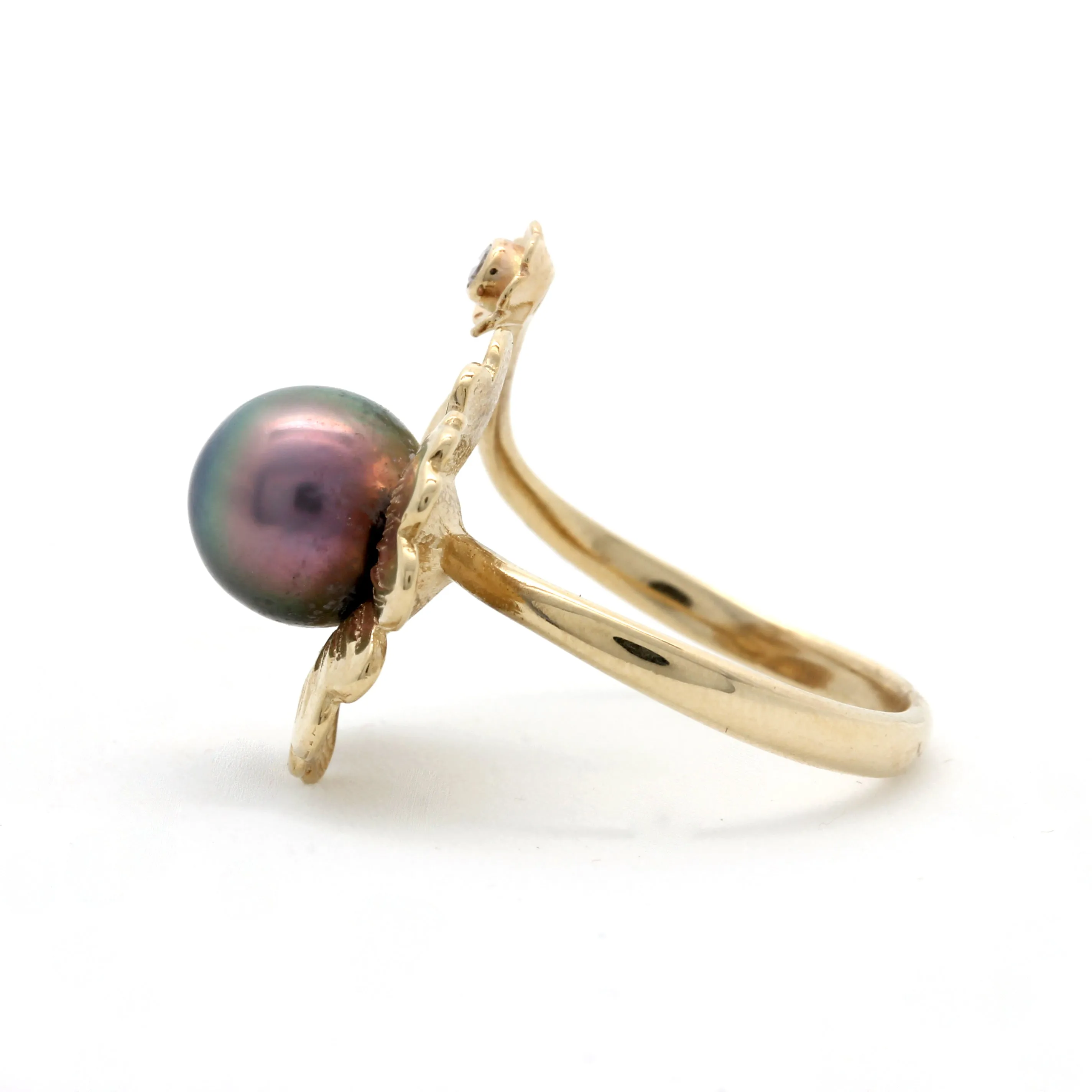 Flower Green/Pink Gem Grade Cortez Pearl 14K Gold Ring