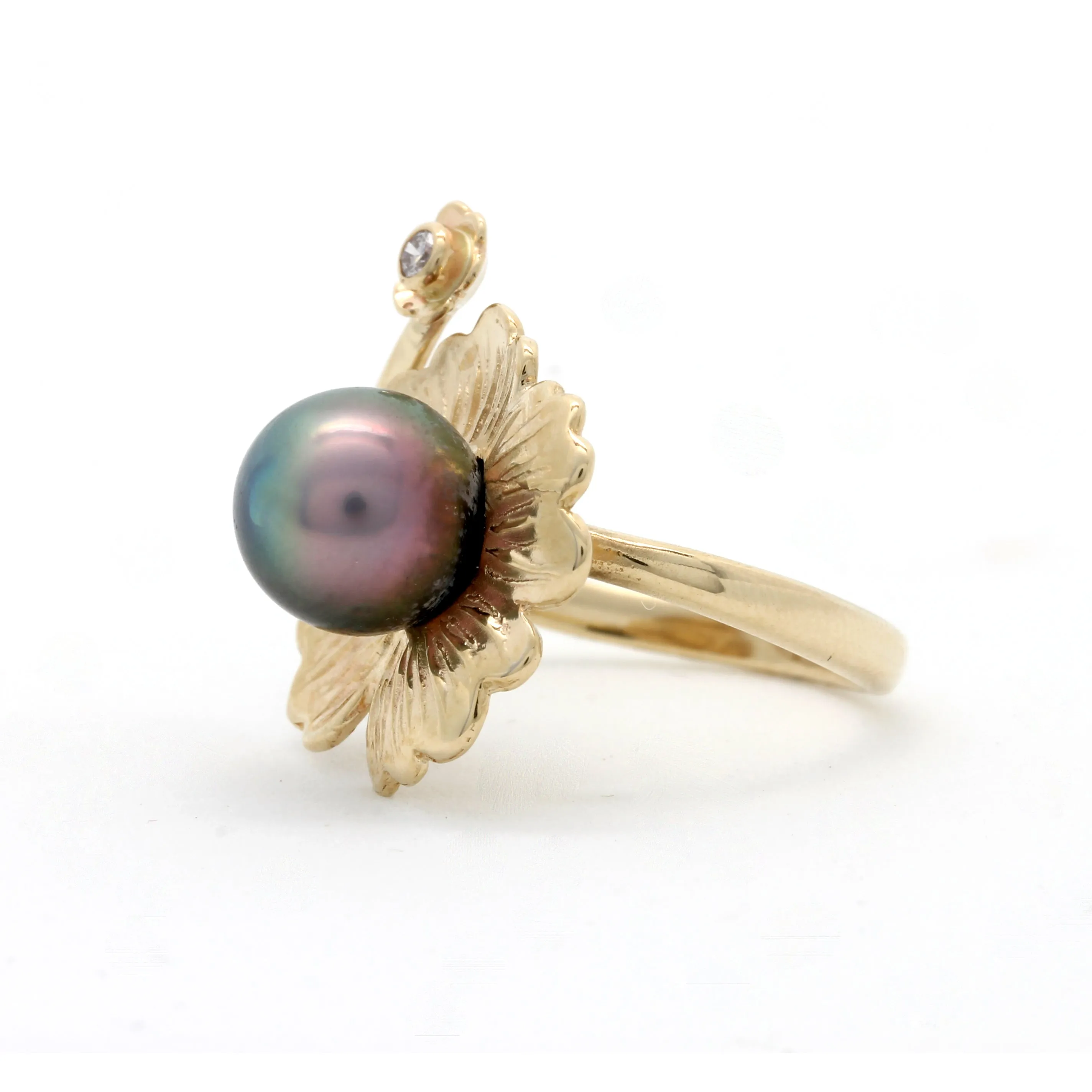 Flower Green/Pink Gem Grade Cortez Pearl 14K Gold Ring