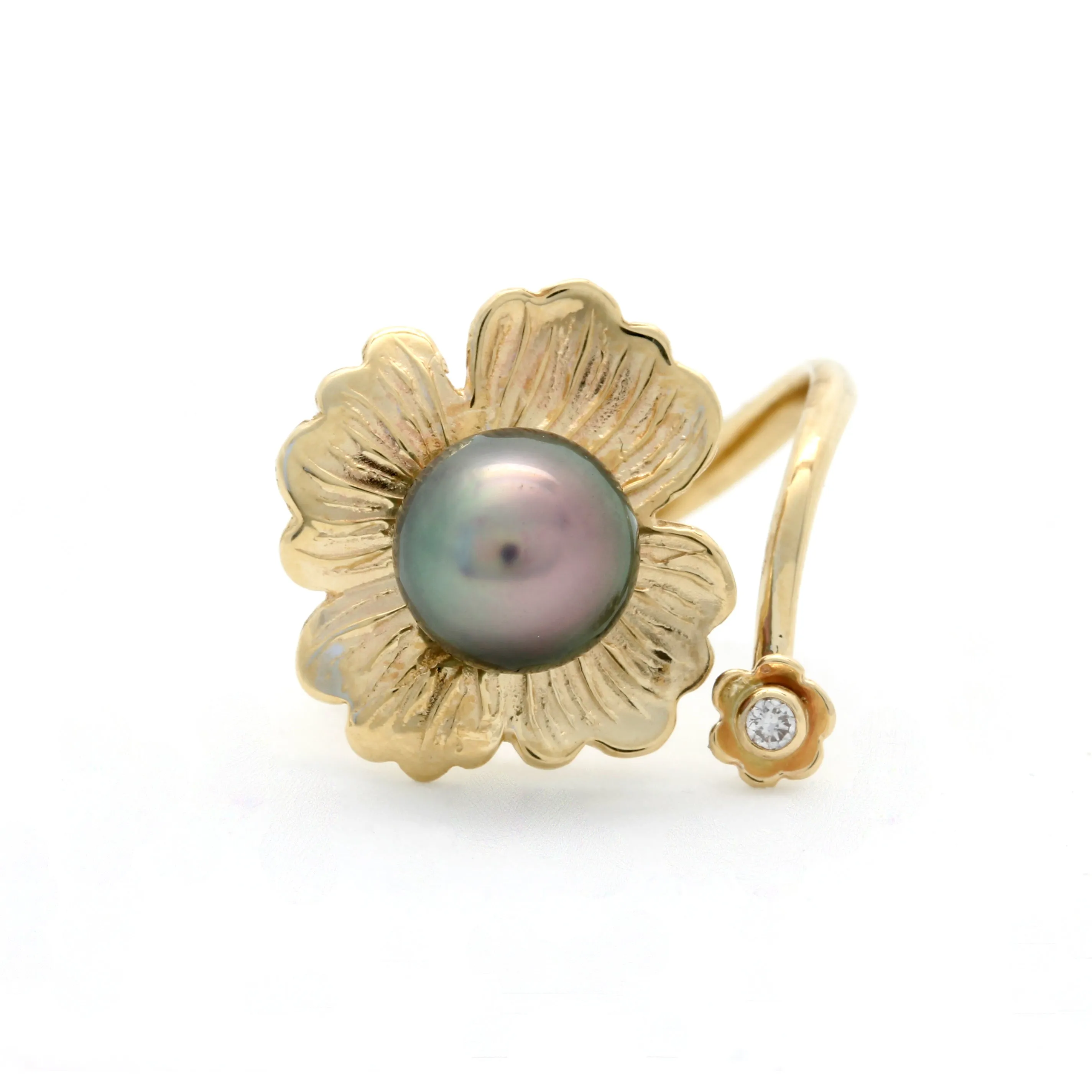 Flower Green/Pink Gem Grade Cortez Pearl 14K Gold Ring