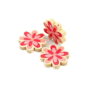 Flower Wood Beads, Printed, Pink, 29mm