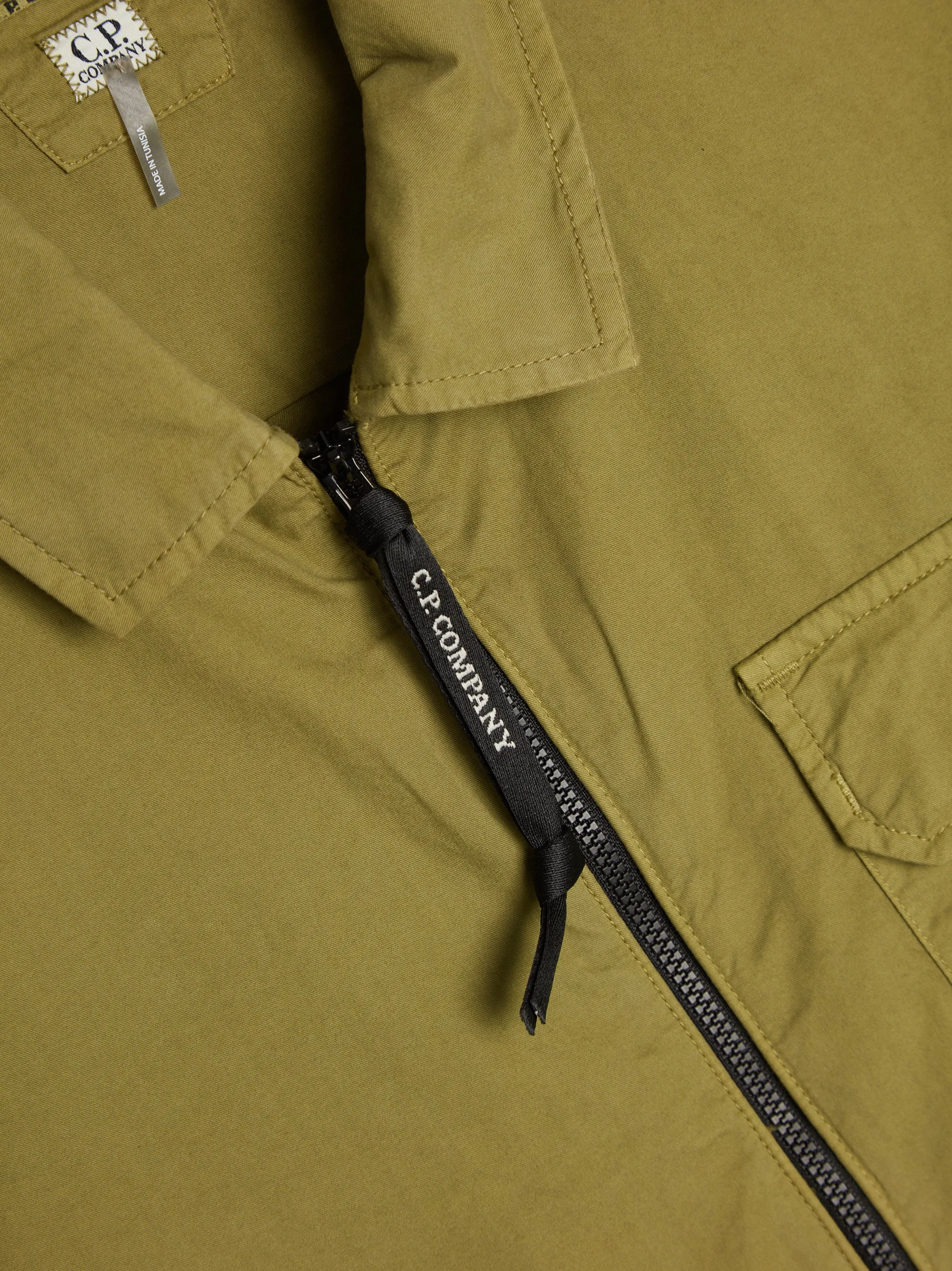 Gabardine Zipped Shirt, Green Olive