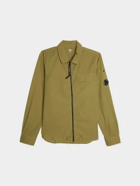 Gabardine Zipped Shirt, Green Olive