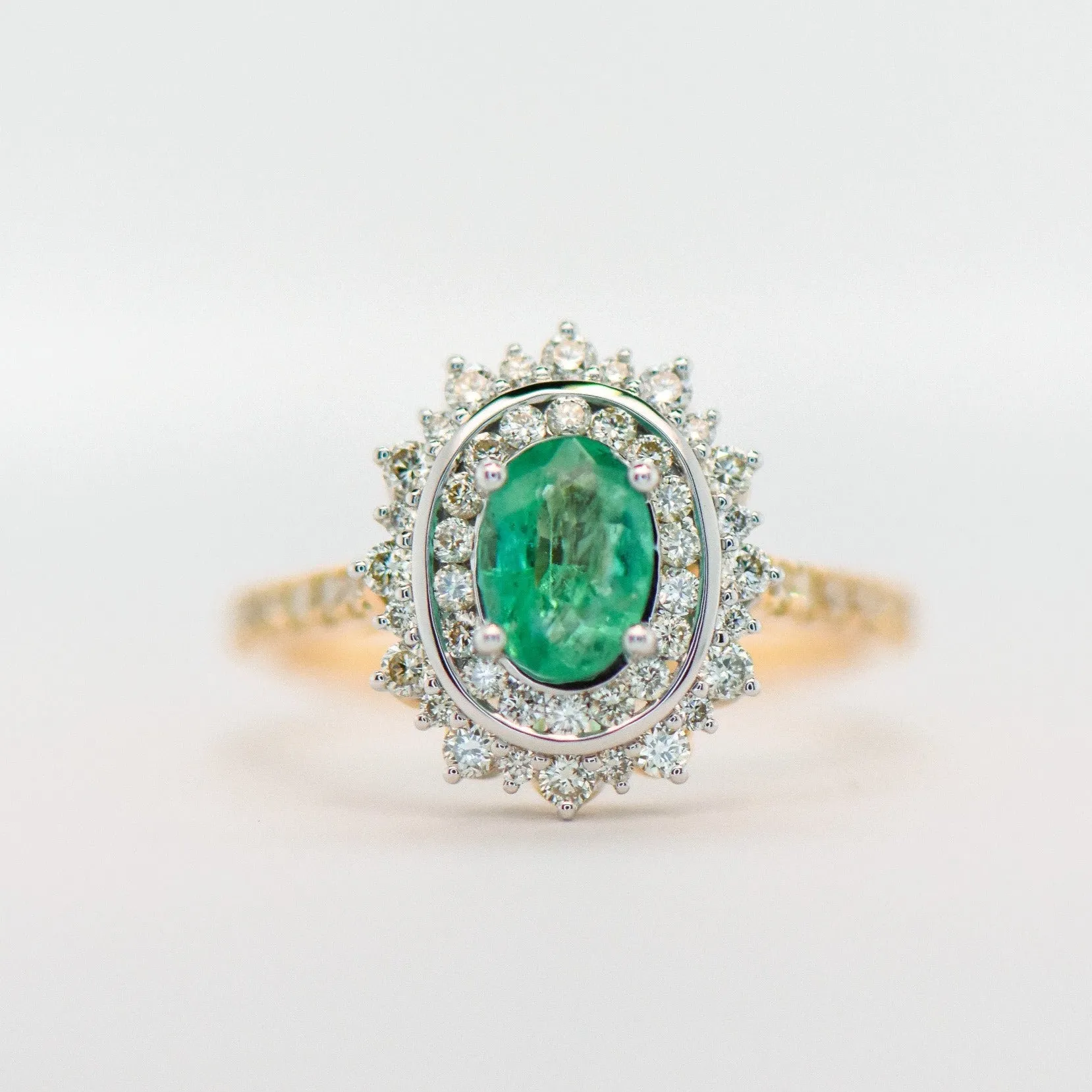 Gemstone Centre and Double Diamond Halo Ring with Shoulder Stones