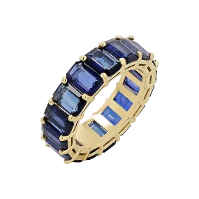 Genuine Blue Sapphire Emerald Cut Eternity Ring