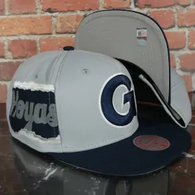 Georgetown Hoyas NCAA Jumbotron Hoyas Ripped Wordmark side patch Grey Bottom Grey/Navy Snapback hat | Mitchell and Ness Two Tone