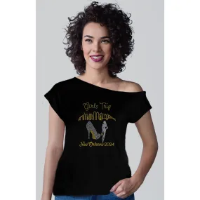 Girls Trip New Orleans Skyline Rhinestone Off Shoulder Tee