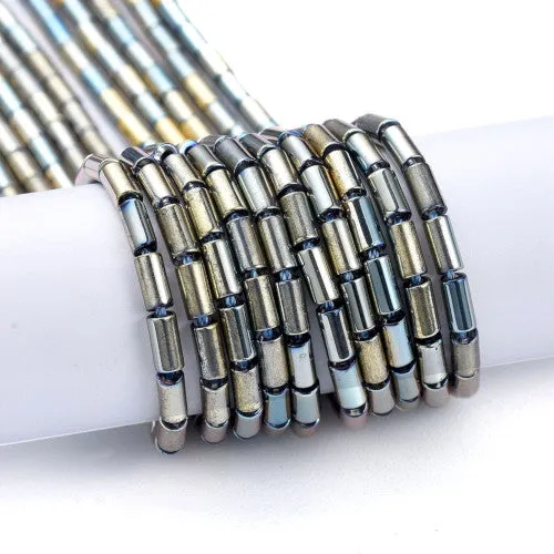 Glass Beads, Electroplated, Column, Multicolored, Blue, 4.5-5x2.5mm