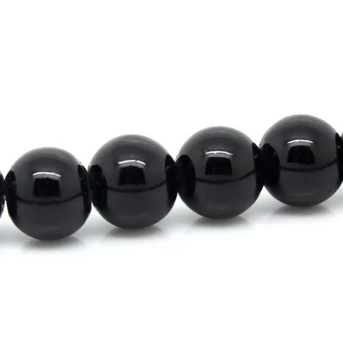 Glass Beads, Opaque, Black, Round, 8mm