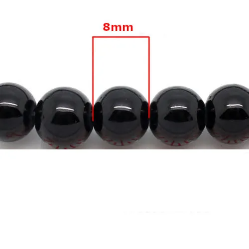 Glass Beads, Opaque, Black, Round, 8mm