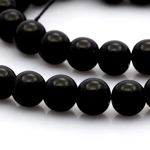 Glass Beads, Opaque, Black, Round, 8mm