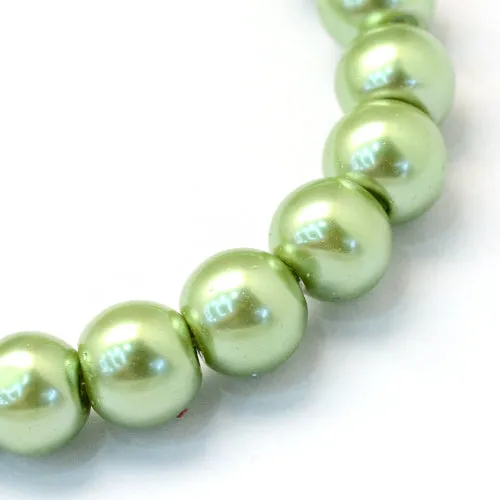 Glass Pearl Beads, Strand, Lime Green, Round, 8mm