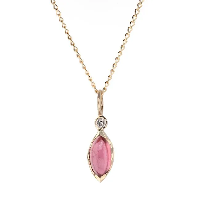 Gold Bezel-Set Marquise Pink Tourmaline Talisman Pendant