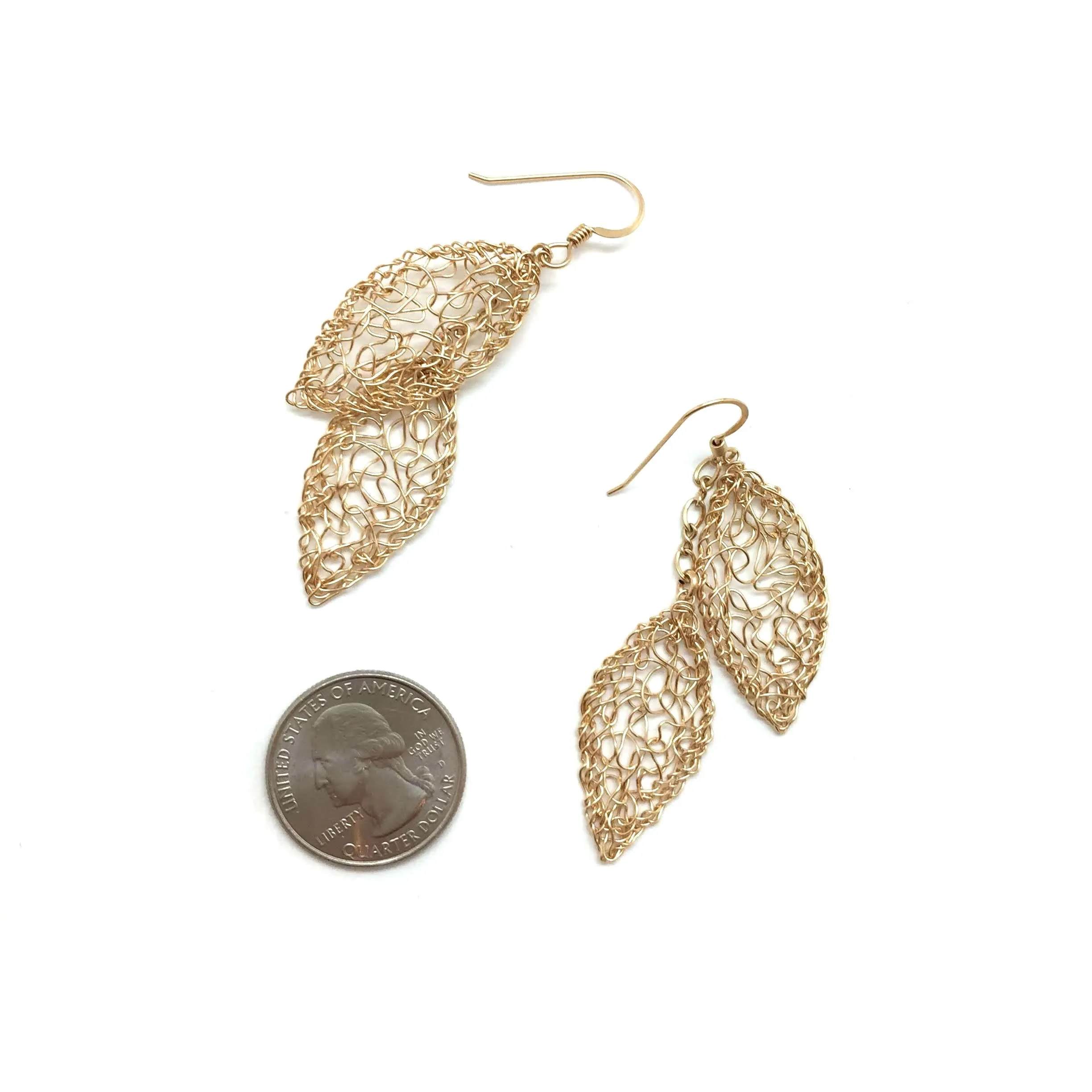 Gold Double Leaf Earrings