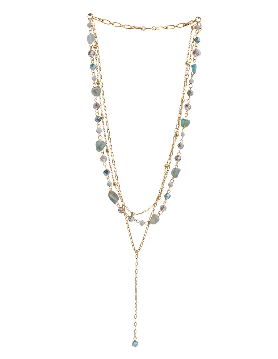 Gold Gemstones Layered Charm Necklace