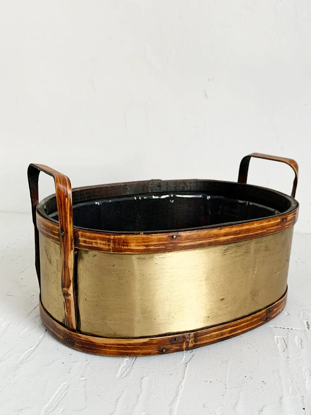 Gold Painted Rattan Oval Planter