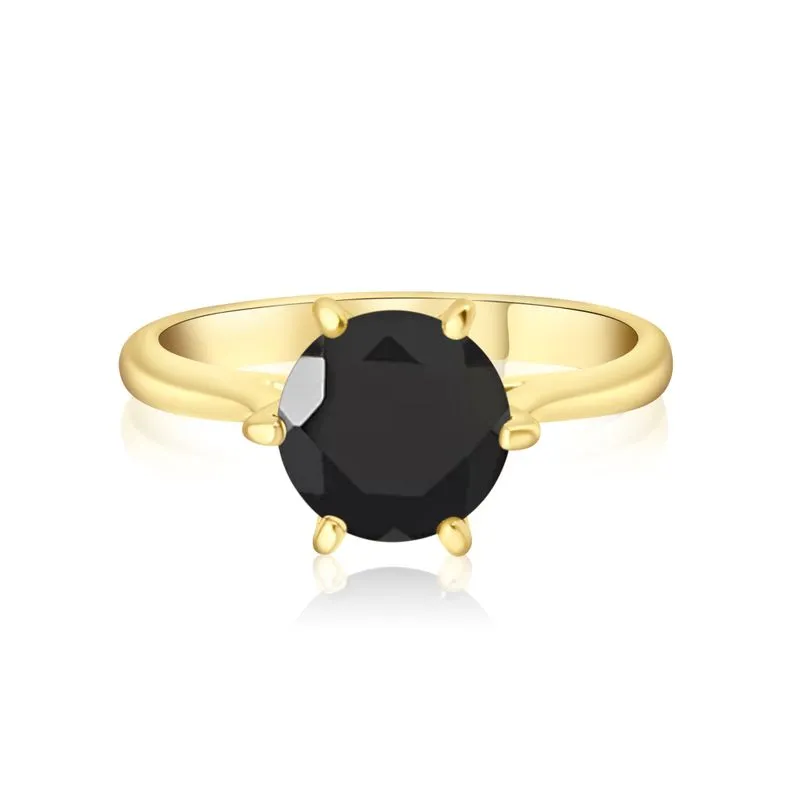 gold plated closed ring with black cz 8mm facet