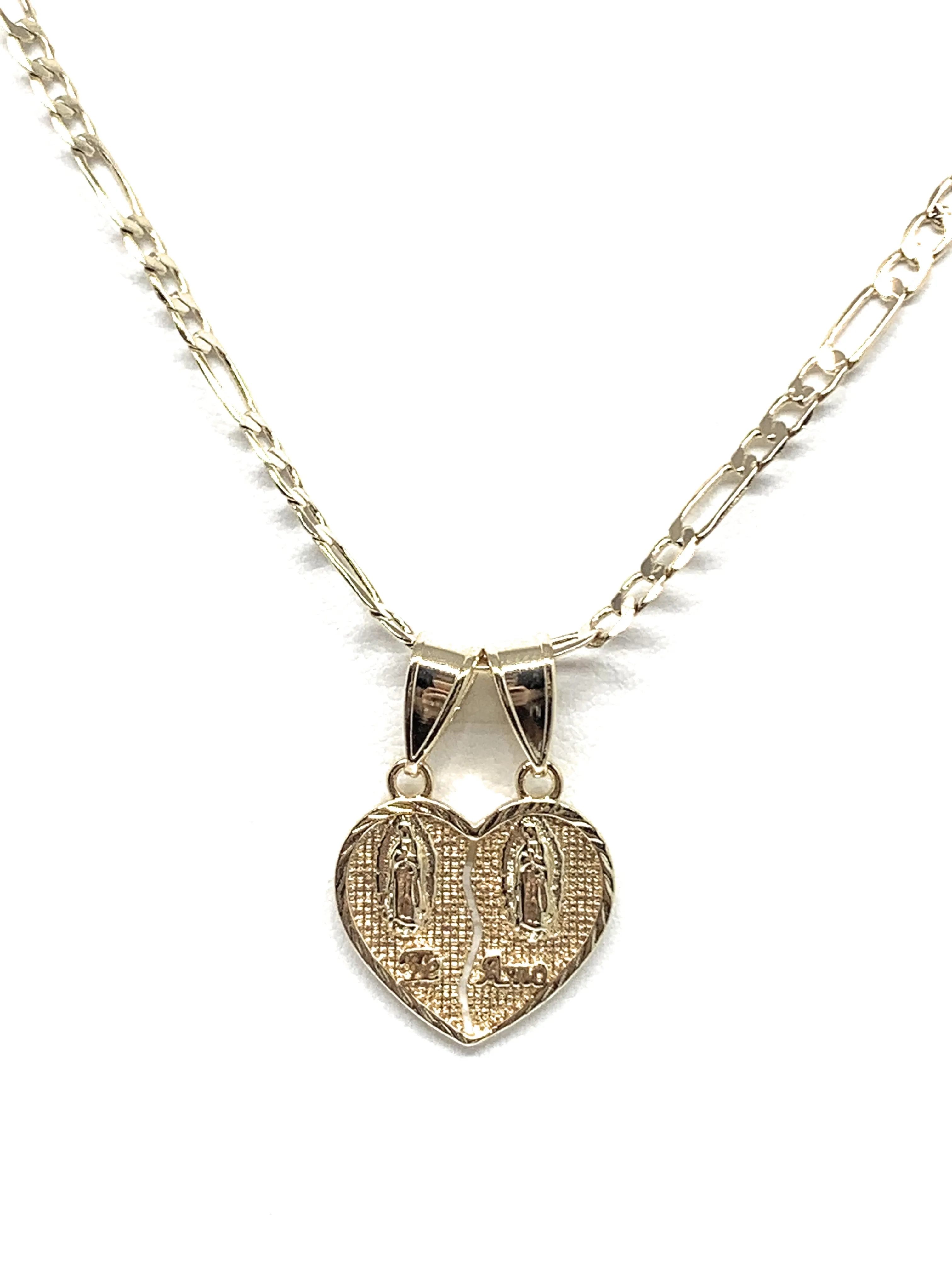 Gold Plated Yellow Double Virgin Mary Te Amo Heart Split Pendant Necklace 24 Virgen de Guadalupe