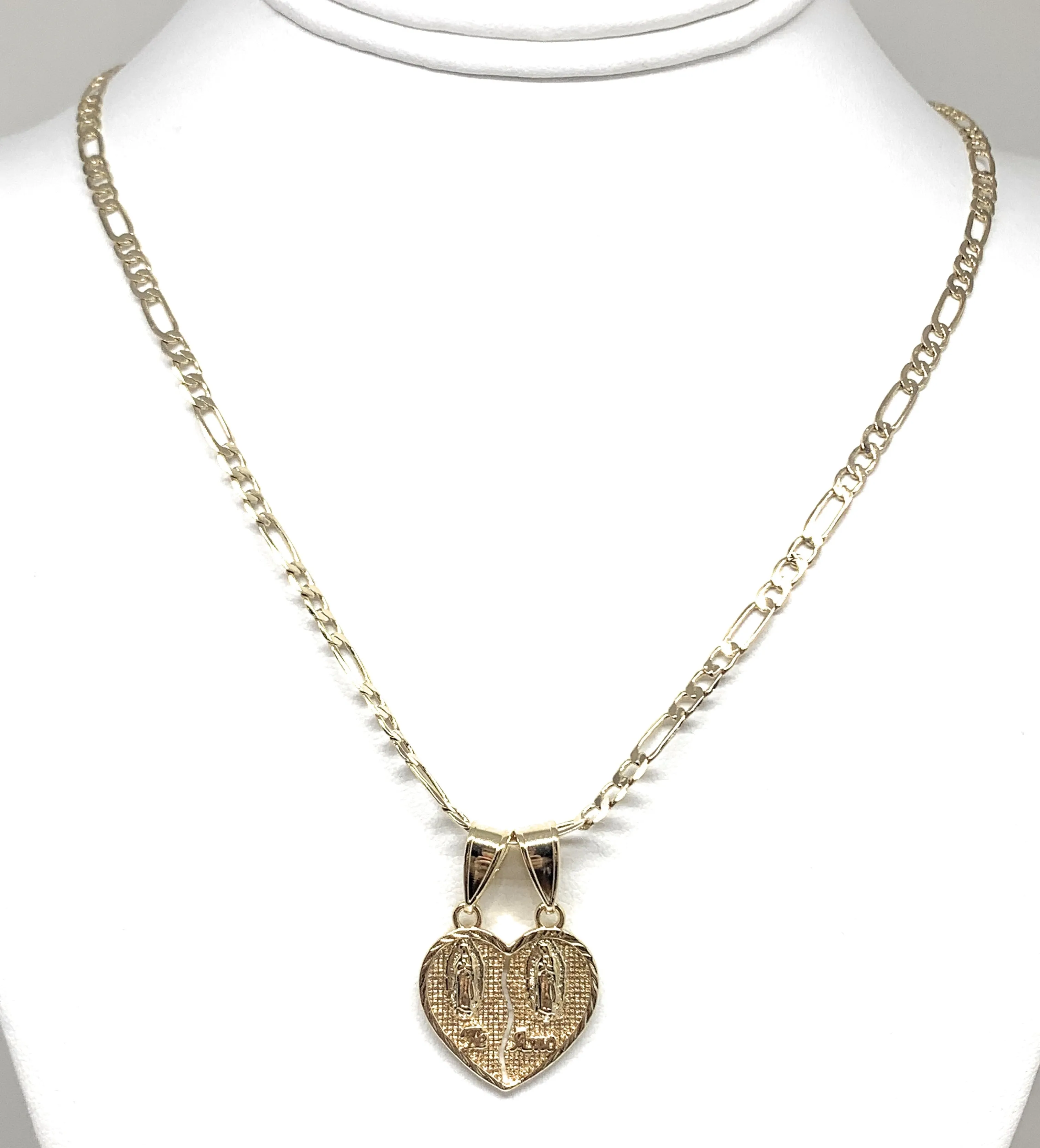 Gold Plated Yellow Double Virgin Mary Te Amo Heart Split Pendant Necklace 24 Virgen de Guadalupe