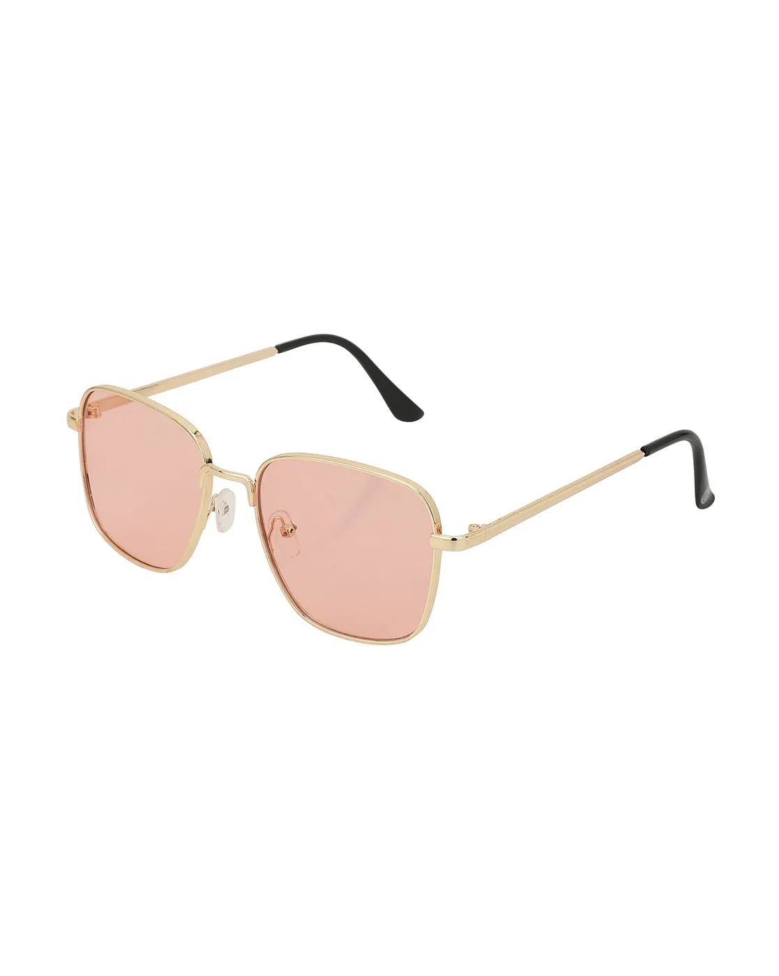 Gold With Black Toned And Pink Uv Protected Lens Square Sunglass For Women