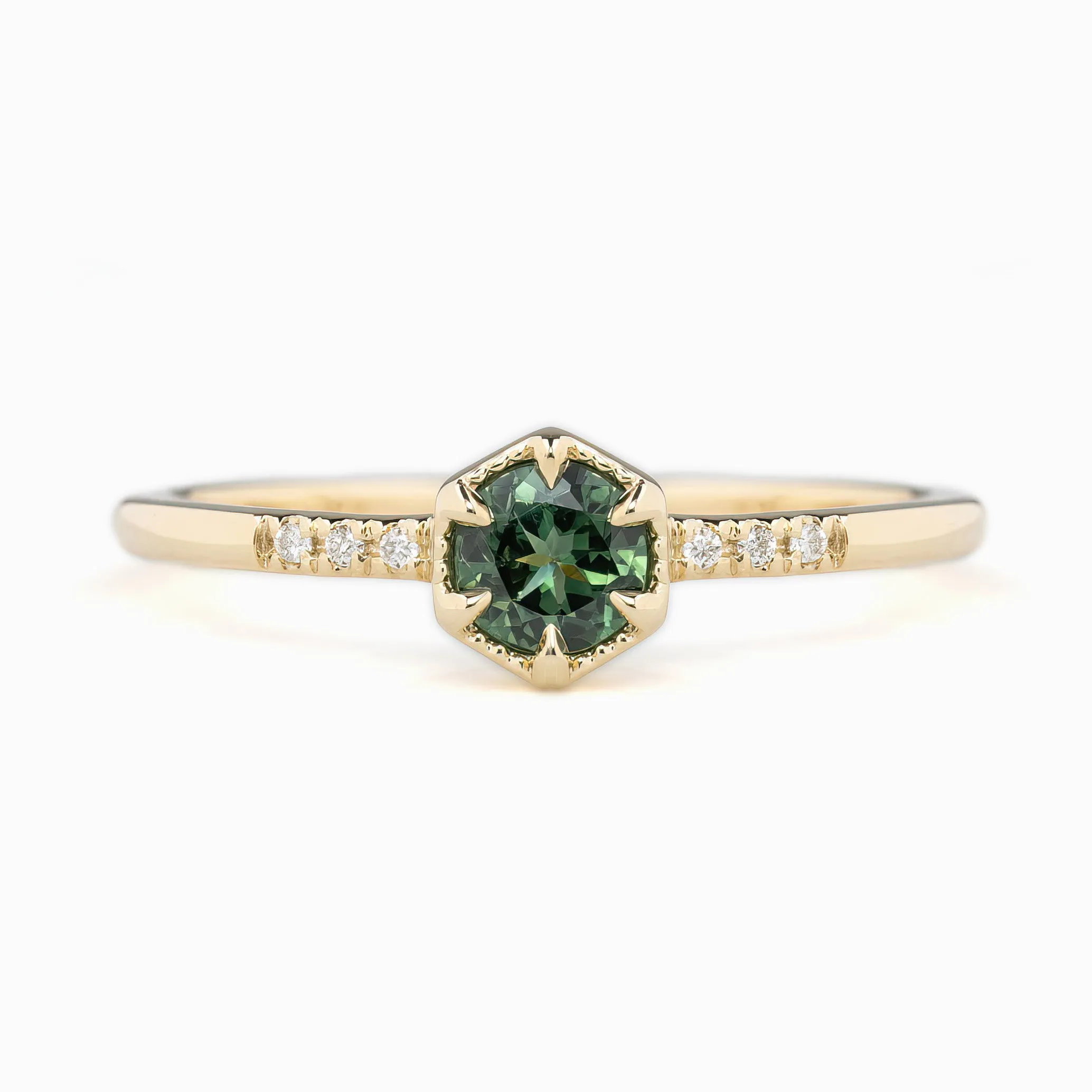 Grace Ring 4.5mm 0.40ct Green Queensland Sapphire 14K Yellow Gold