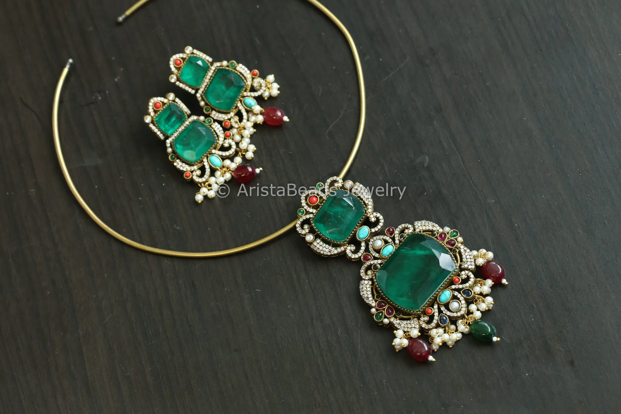 Green Doublet & MUlticolor Stone Necklace Set (ABJ-N101- 61)