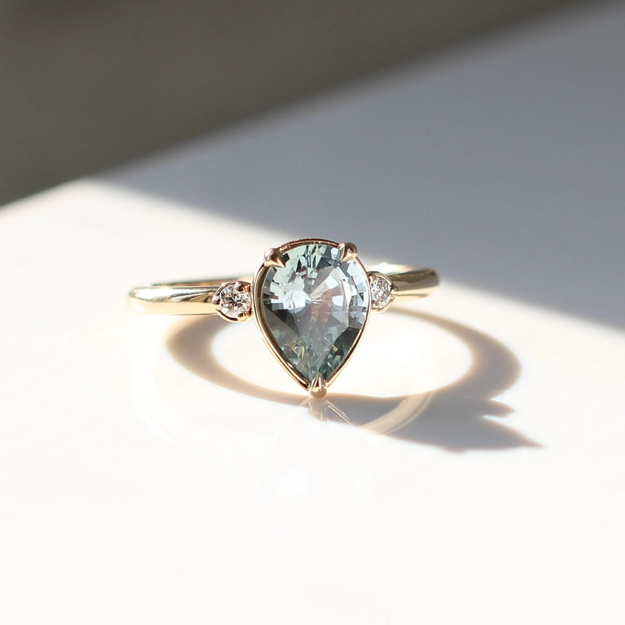 Green Lagoon Pear Sapphire Ring