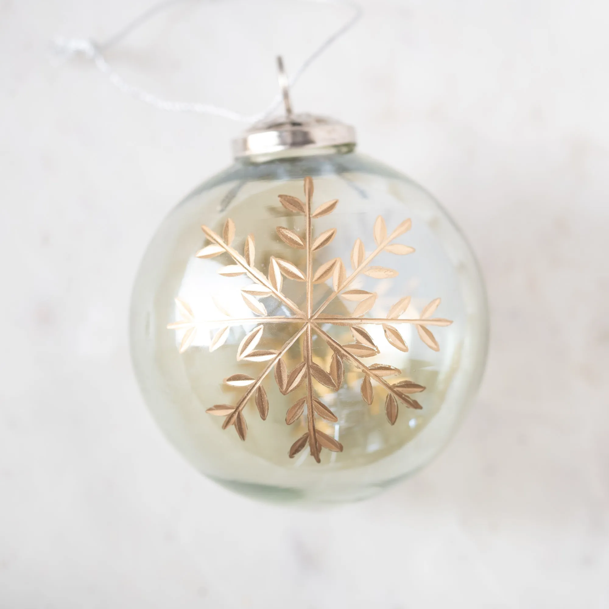 Green Lustered with Gold Snowflake Glass Ball