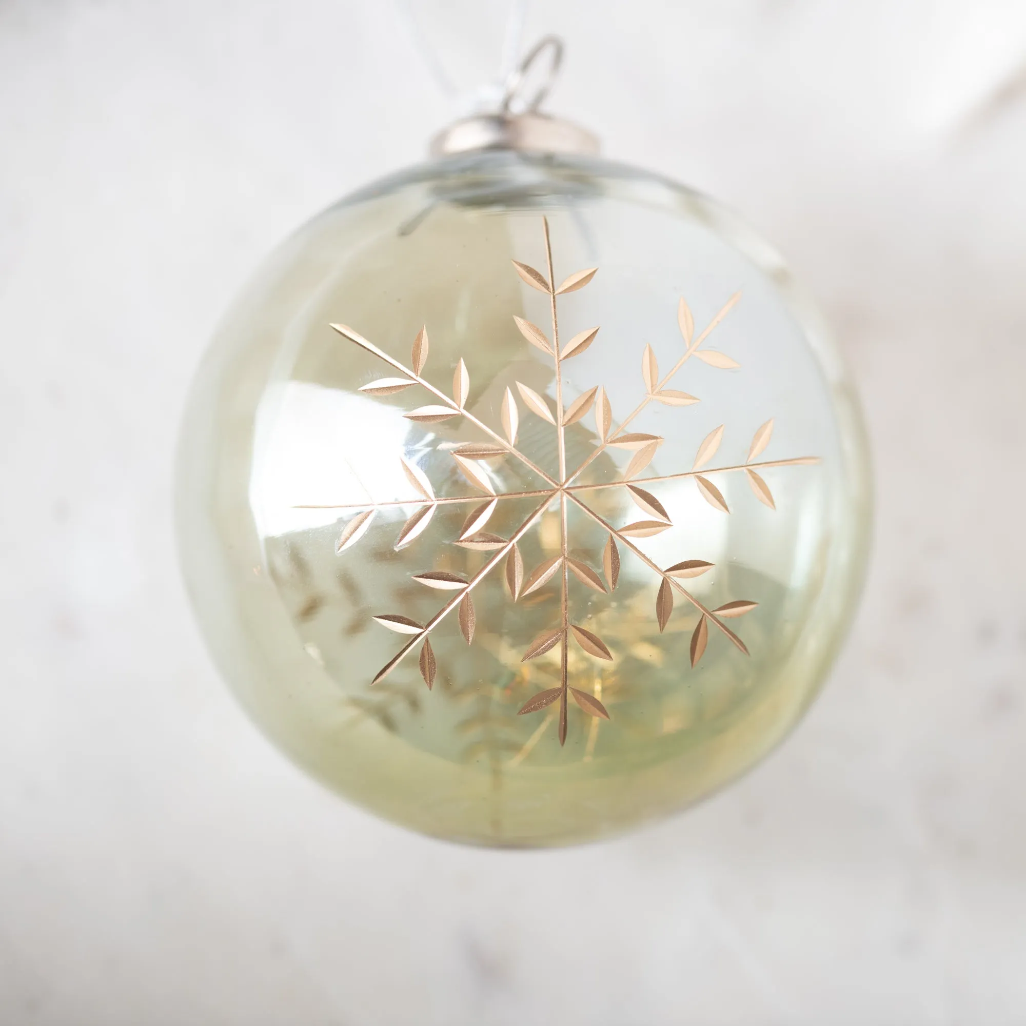 Green Lustered with Gold Snowflake Glass Ball