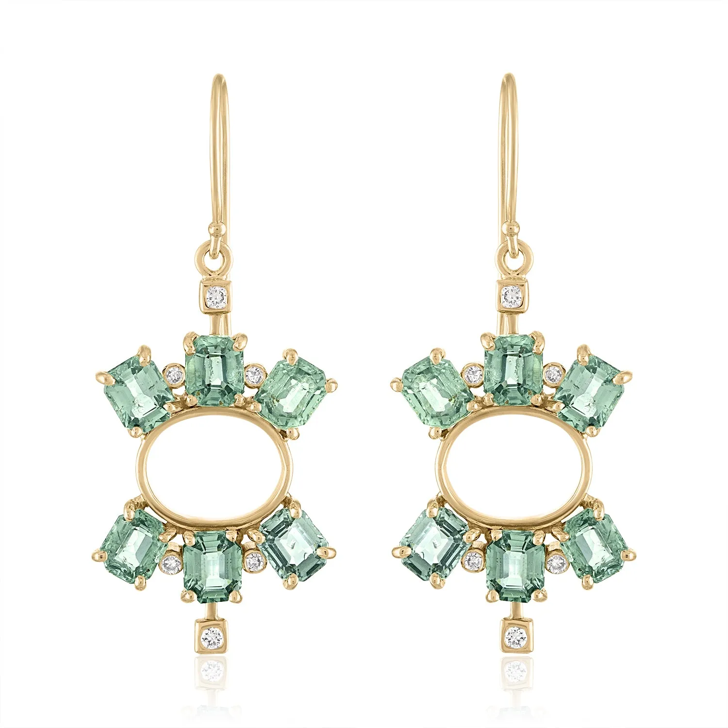 Green Sapphire Double Crown Earrings