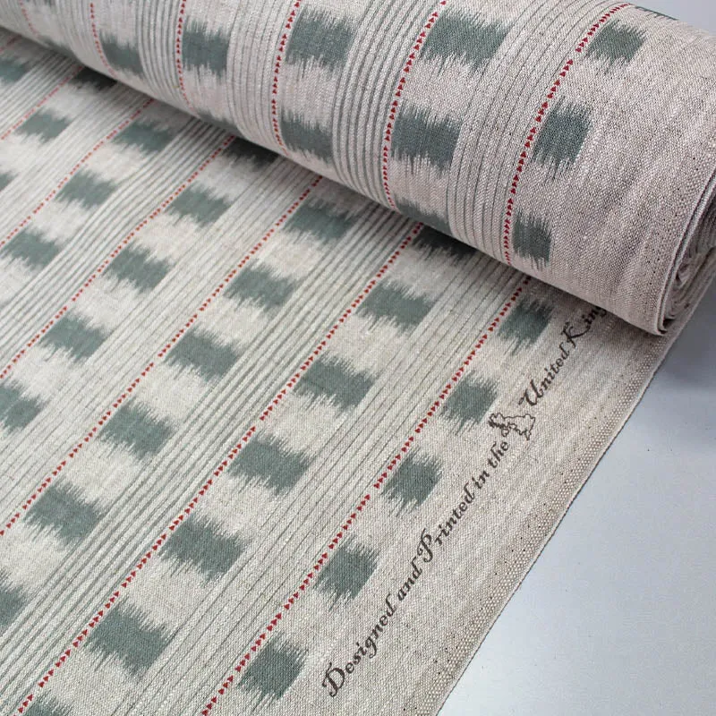 Home Furnishing Linen - Ikat Esque - Sage Green and Red