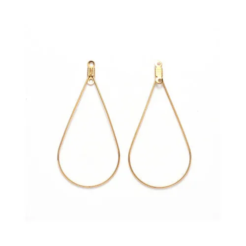 Hoop Earring Findings, 304 Stainless Steel, Teardrop, With Double Loop, Gold Plated, 48.5mm