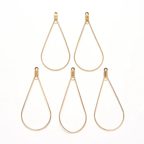 Hoop Earring Findings, 304 Stainless Steel, Teardrop, With Double Loop, Gold Plated, 48.5mm