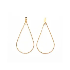 Hoop Earring Findings, 304 Stainless Steel, Teardrop, With Double Loop, Gold Plated, 48.5mm