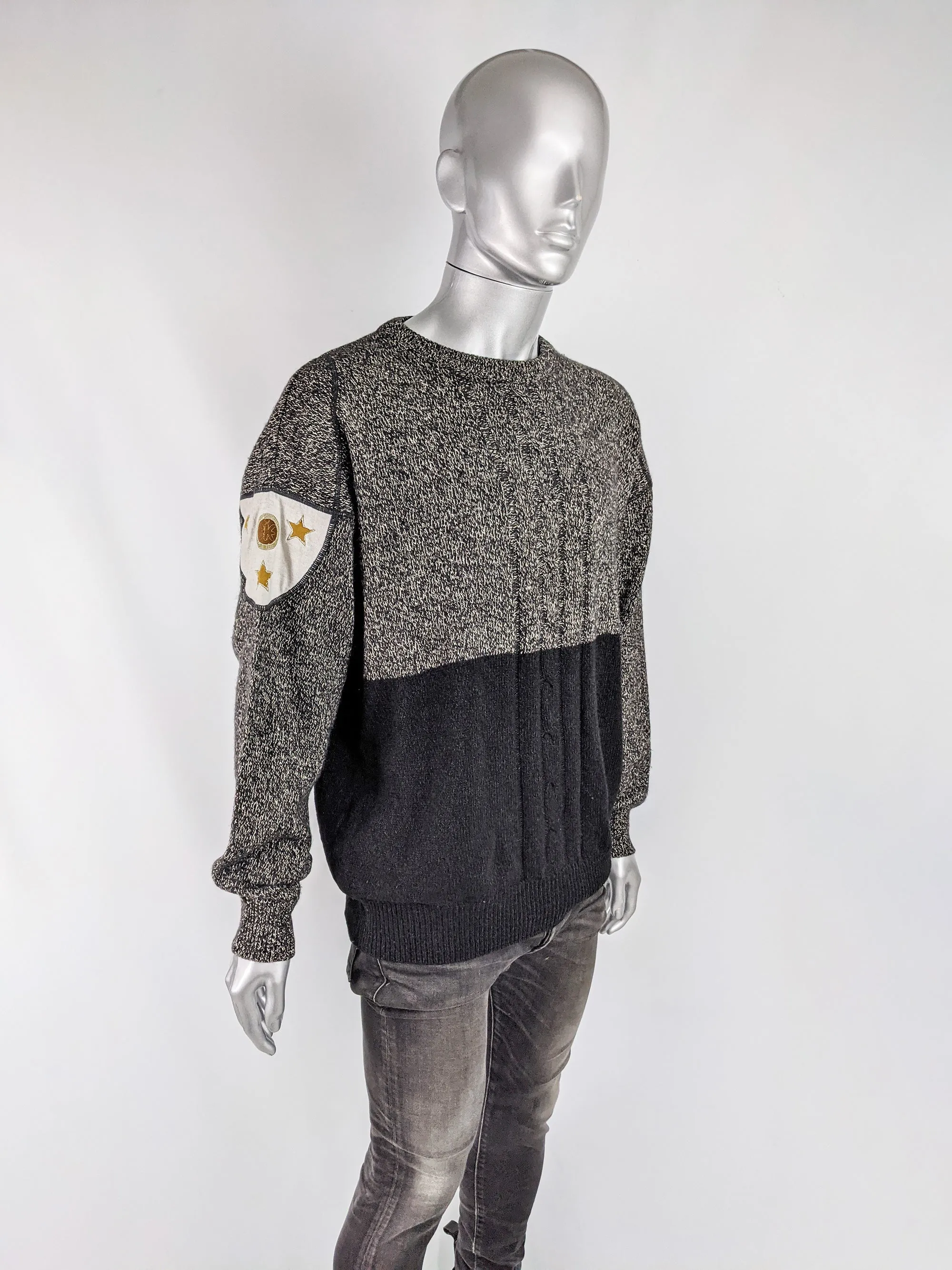 Iceberg Vintage Mens Grey & Blue Marl Pullover Jumper, 1990s