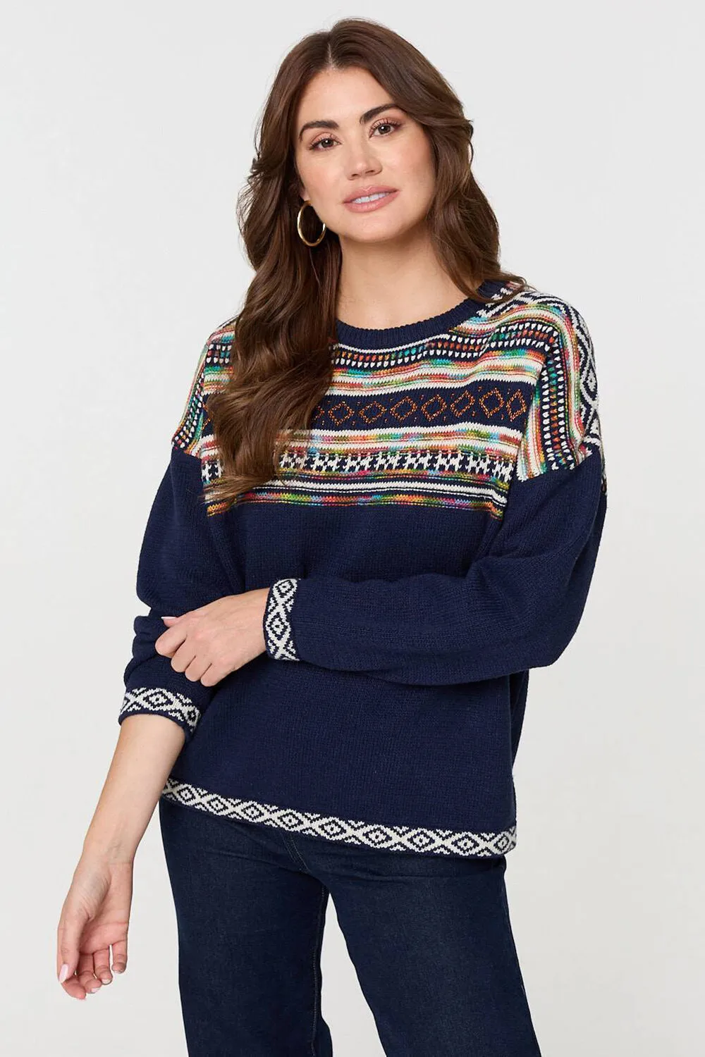 Izabel London – Ikat Print Drop Shoulder Jumper