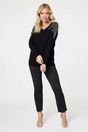 Izabel London – Star Sequin Studded Long Sleeve Jumper