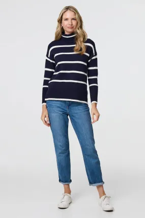 Izabel London – Striped Roll Neck Relaxed Jumper