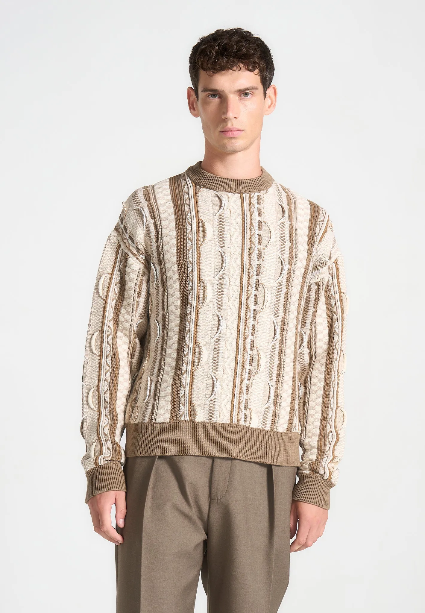 Jacquard Cotton Knit Jumper - Beige