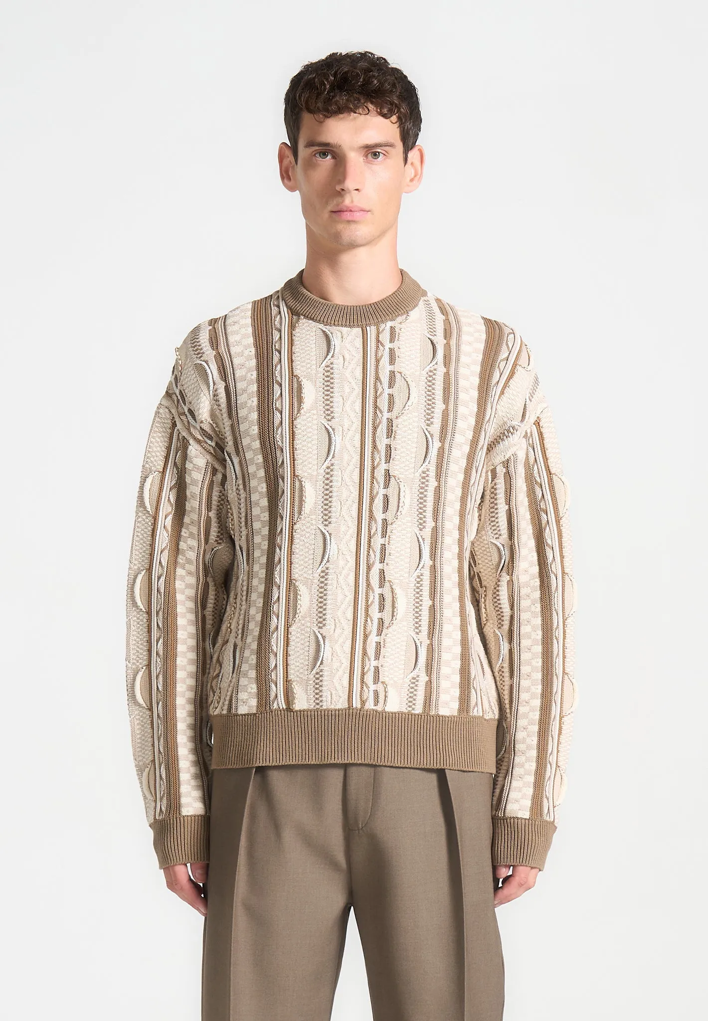 Jacquard Cotton Knit Jumper - Beige