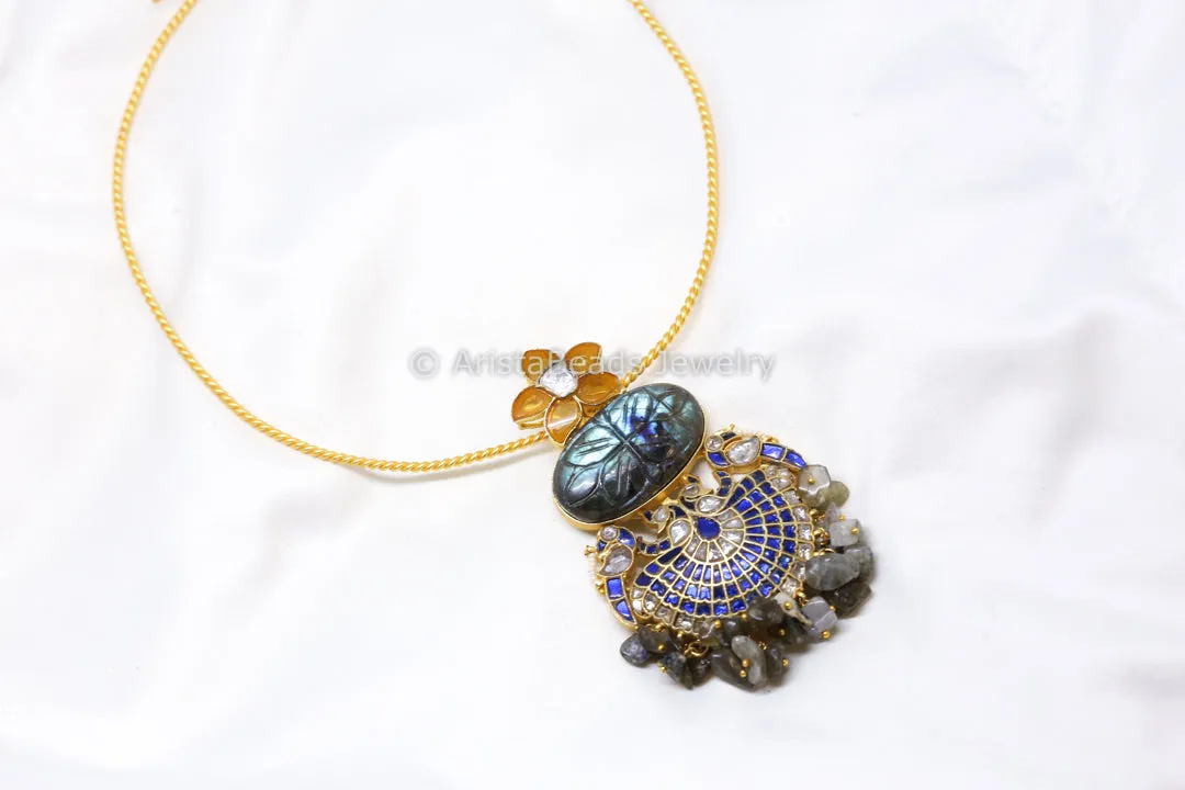 Jadau Fusion Yellow Blue Pendant (Removable)