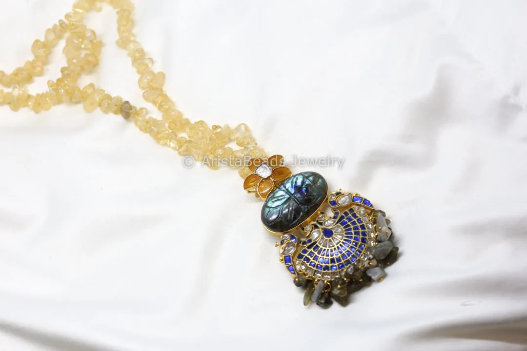 Jadau Fusion Yellow Blue Pendant (Removable)