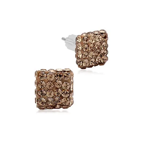 Jewelili 10K White Gold Brown Cubic Zirconia Crystal Earrings