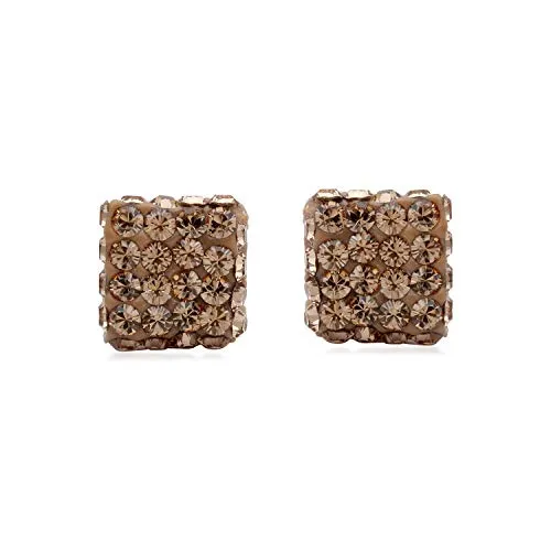 Jewelili 10K White Gold Brown Cubic Zirconia Crystal Earrings